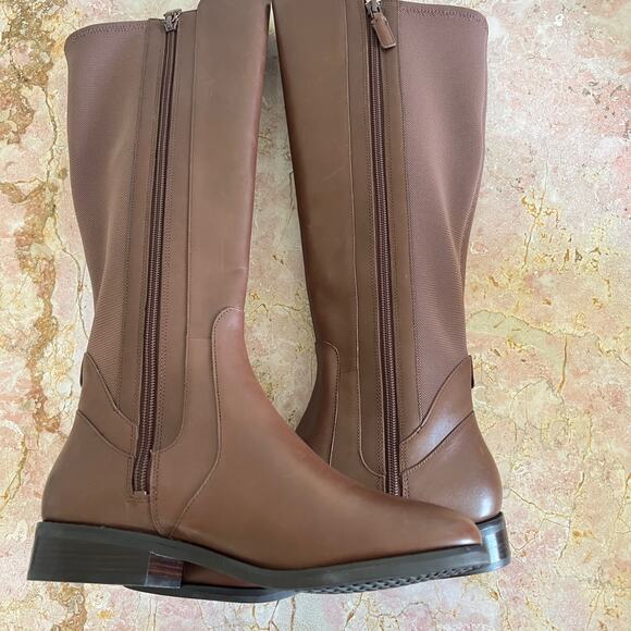 Cole Haan Noelle Brown Leather Knee High Stretch Riding Boots Womens 7.5 - Picture 12 of 15